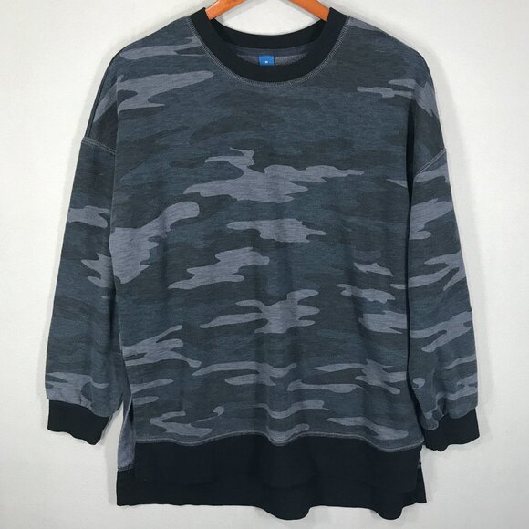 Old Navy Sweatshirt Women's Medium Gray Black Camo Pullover Crew Long Sleeve Gym - Picture 1 of 14